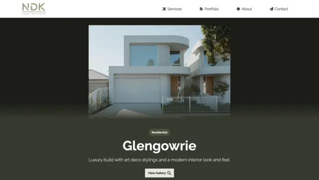 A screenshot of the home page for NDK Constructions that Sanico Software created.