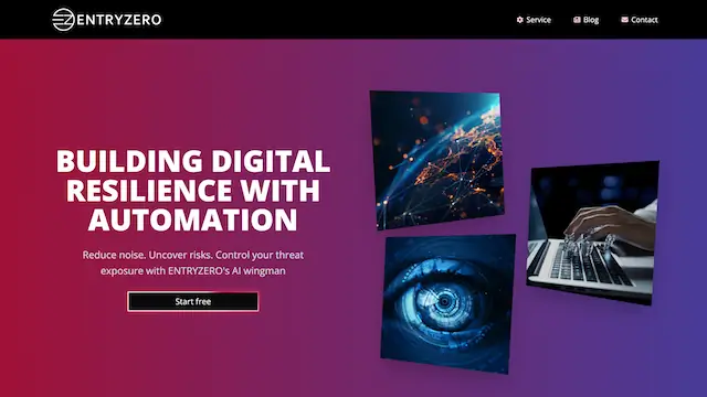 A screenshot of the home page for entryzero.ai that Sanico Software created.