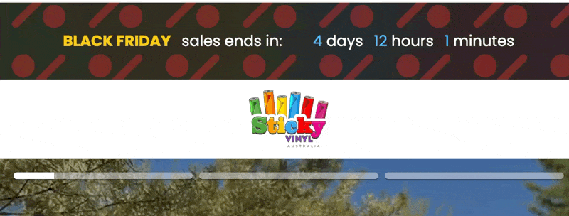 The same Black Friday banner design on different viewports with two rows of pulsating red &ldquo;%&rdquo; symbols above and below the text.