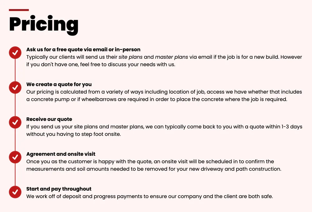 Pricing section in the revised draft