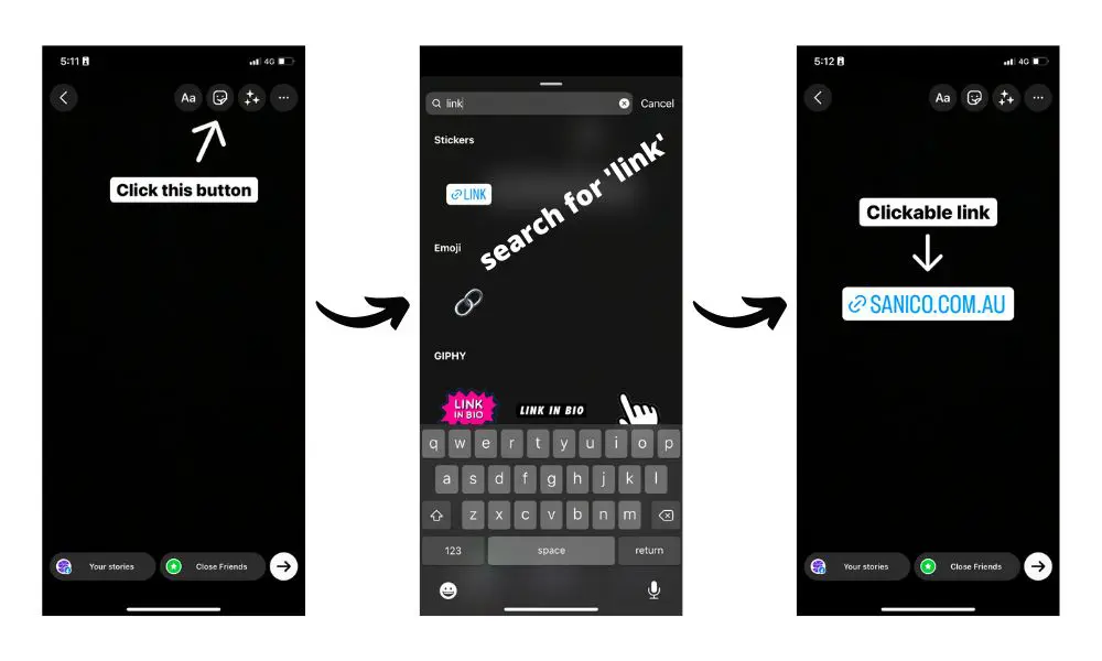 Showing how to currently add a clickable link to an Instagram story.