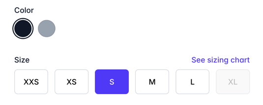 Frontend variant selector on product page